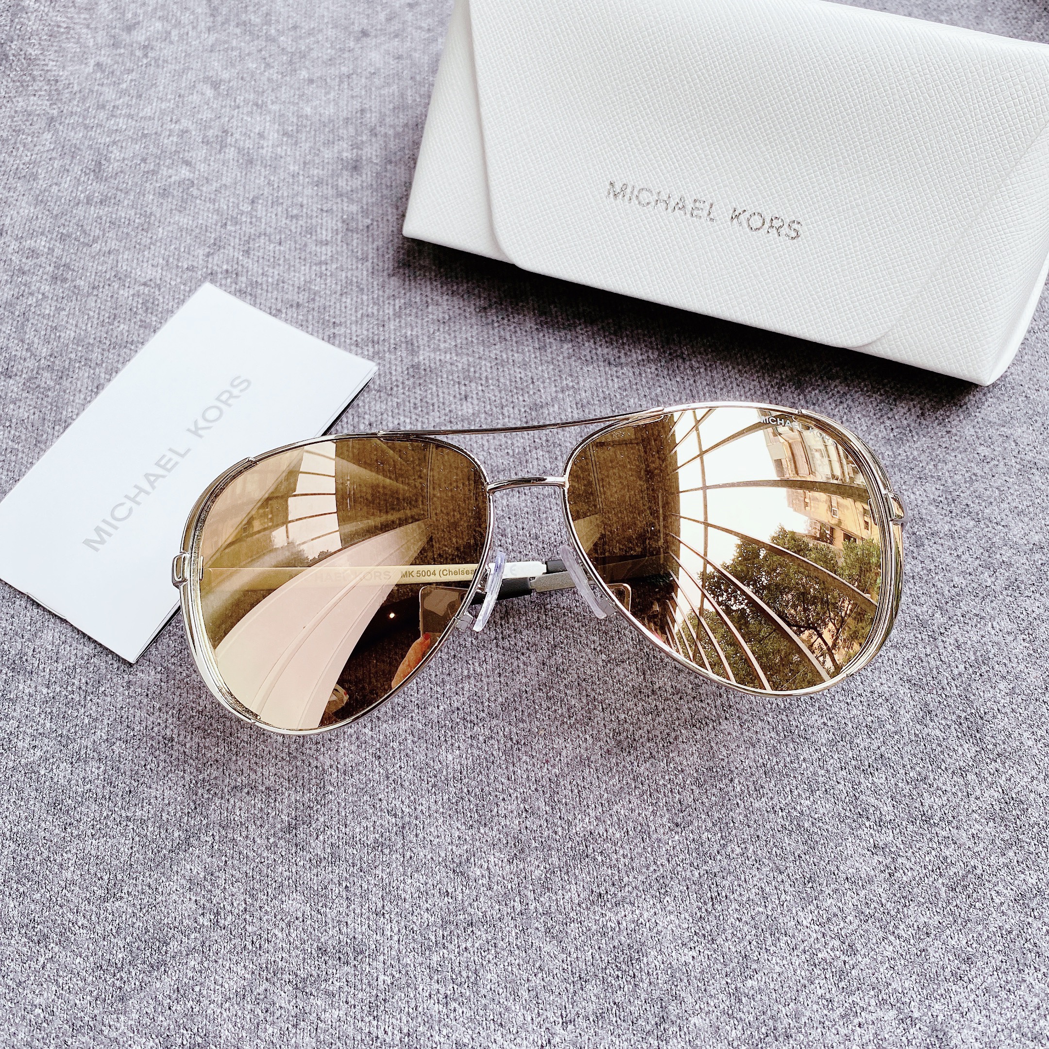 Mắt kính nữ Michael Kors MK5004 Rose Gold Mirror Taupe Aviator Chelsea  Sunglasses 1017R1 - Gostyle