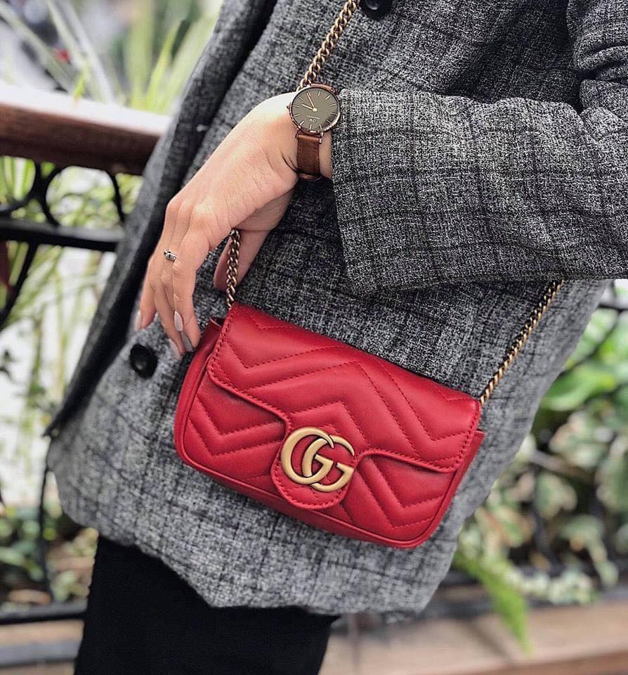 Túi Xách Nữ Gucci Red Super Mini GG Marmont Bag - Gostyle