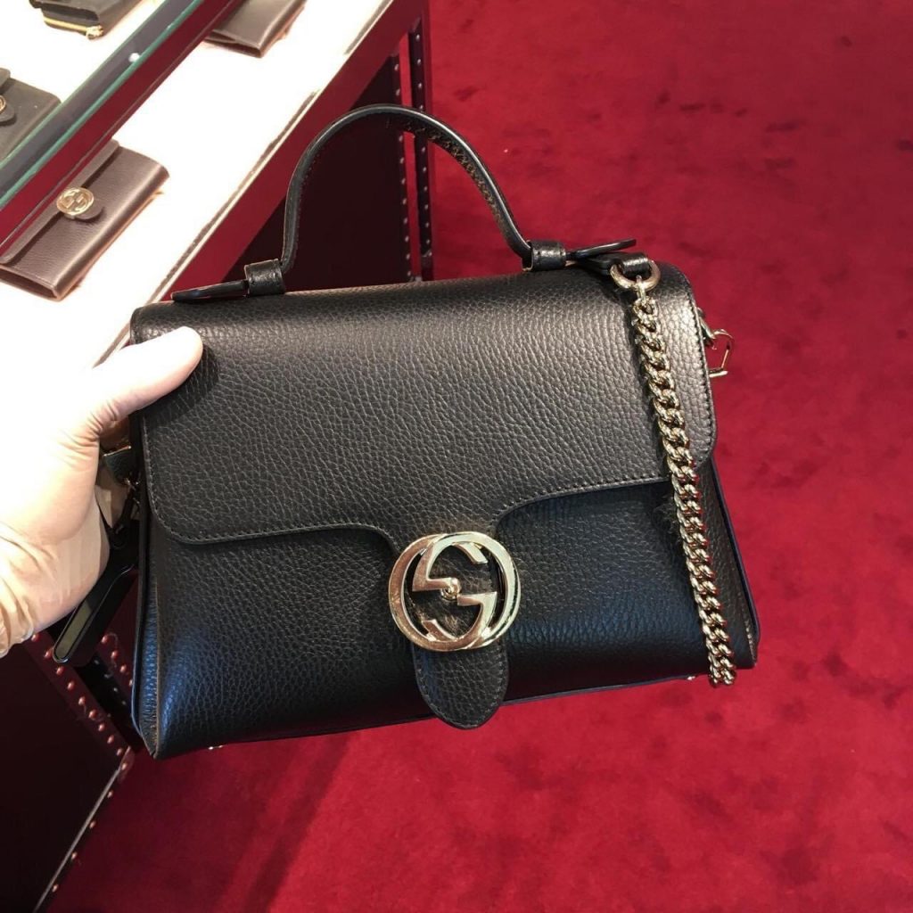 Túi Xách Nữ Gucci Interlocking G Shoulder Bag Small Black Leather Gostyle